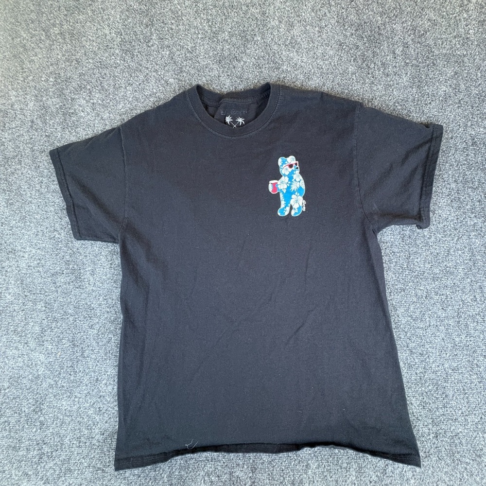 Riot Society T-Shirt Mens M Black‎ Blue Tropical Party Bear Graphic Cotton READ